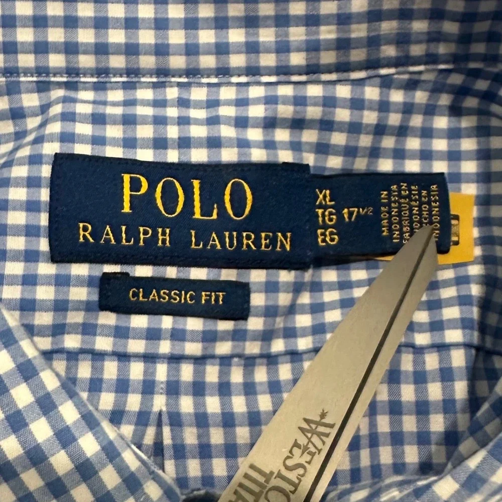 Polo Ralph Lauren Mens XL Classic Fit Gingham Button Down Shirt Blue White Pony
